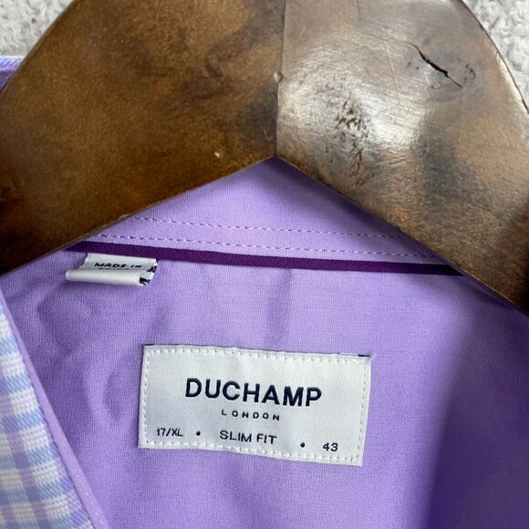NEW Duchamp London Men's Size 17 XL Slim Fit Checkered Shirt Stretch Cotton - Picture 4 of 8